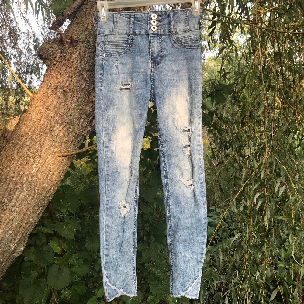 🍓EUC! Like New! Distressed Corset Waist Acid Wash Skinny Jeans